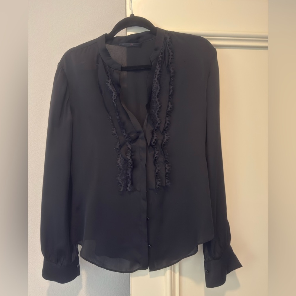 Gorgeous Carolina Herrera Black Ruffled Lace and Silk Blouse
